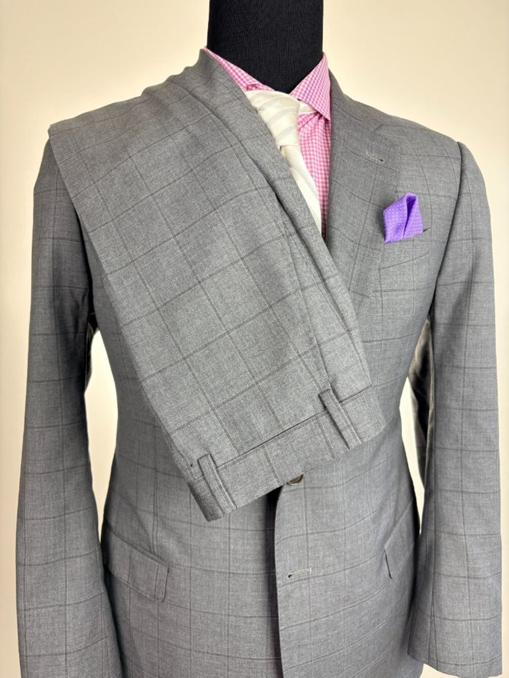 ARMANI Collezioni Modern 2-Button Gray Windowpane ITALIAN Suit 42 R e52
